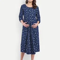 Mammas Maternity Women Floral Print Fit & Flare Maternity Midi Dress-image-72