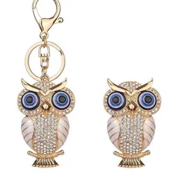 BLUE BEADS Evil Eye Crystal Owl Fridge Magnet and Keychain image 1