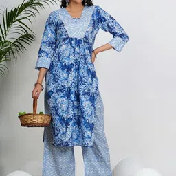 KALINI Women Floral Printed Regular Pure Cotton Kurta with Palazzos-image-81