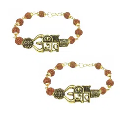 Divine souvenirs Unisex Set Of 2 Gold Plated Rudraksha Beaded Bracelets-picture-32