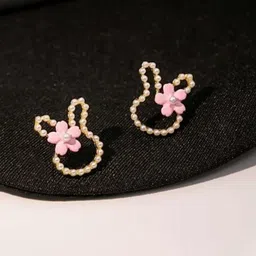 Estailo fashion Pearls Studded Enamelled Floral Shaped Studs-picture-13