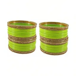 Qufrozy Set Of 40 Lime Green Glass Artificial Stones Bangle-picture-21