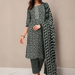 Banwaree Women Floral Printed Regular Thread Work Kurta with Trousers & Dupatta-image-14