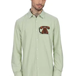 Eszett Embroidery Spread Collar Vintage Telephone Cotton Shirt-image-19