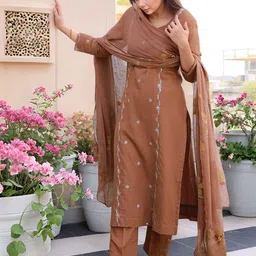 Aaghnya Women Ethnic Embroidered Regular Thread Work Kurta with Trousers & With Dupatta-picture-30