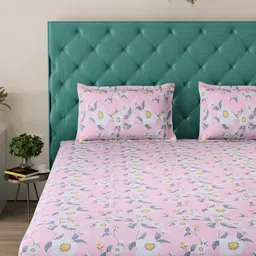 Status Pink Floral 104 TC Value Plus King Bedsheet with 2 Pillow Covers- 2.2mx2.4m image 5