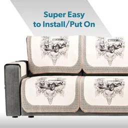 RUBOXA Brown & Cream-Coloured 16 Pieces Printed Cotton Sofa Cover With Arms image 3