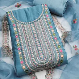 DIVASTRI Floral Embroidered Thread Work Unstitched Dress Material image 4