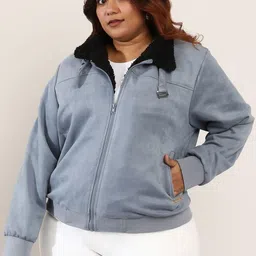 Instafab Plus Women Colourblocked Suede Lightweight Bomber Jacket image 2