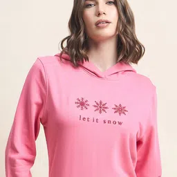 98 Degree North Women Typography Printed Hood Cotton Pullover Sweatshirt-picture-34