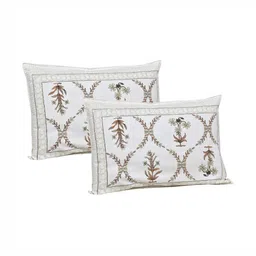 INDHOME LIFE White & Brown Printed 220 TC Cotton King Bedsheet Set 2.28 m x 2.74 m image 2