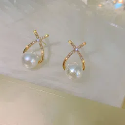 PolluxCraft Korean Gold-Plated Pearl Studded Contemporary Studs-picture-12