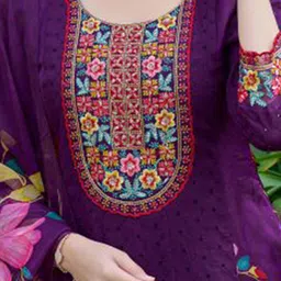 colors of earth Colors of Earth Women Embroidered Anarkali Calf Length Kurta with Trousers & Dupatta image 3