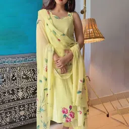 GoSriKi Floral Printed Sweetheart Neck Straight Kurta With Trousers & Dupatta-image-97