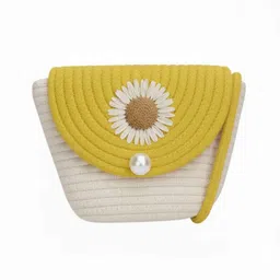 shifa creation Yellow Women Sling Bag Trendy Flower Design Small Sling Bag | Yellow Jute Sling Bag for Girls-picture-10