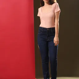 BAESD Women Skinny Fit Mid-Rise Light Fade Clean Look Stretchable Cotton Jeans image 5