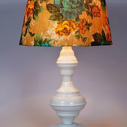 foziq Unisex White & Beige Printed Table Lamp image 2