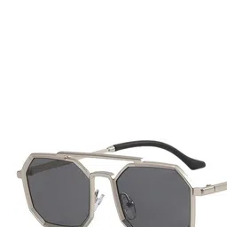 SPADEACES Men UV Protected Lens Square Sunglasses SILVER BLACK POLYGON VINTAGE -135 image 3