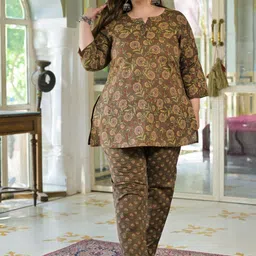 Lee Moda Printed Pure Cotton V-Neck Sleeves Tunic With Trouser Co-Ords image 4