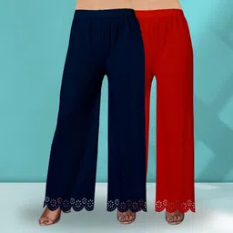 ecoundies Pack of 2 Women Straight Fit Multicolor Lycra Blend Trousers-picture-11