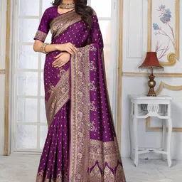 Flossy Woven Design Zari Art Silk Heavy Work Banarasi Saree image 4