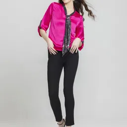 SHAYE Women V-Neck Sequin Three-Quarter Sleeves Party Tops image 4