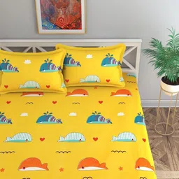 Homybees Yellow Abstract 220 TC Bedsheet with 2 Pillow Covers 90x100 inches image 3
