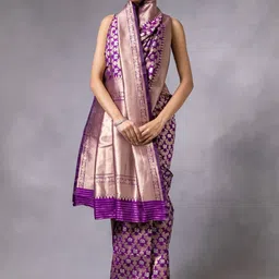 Moda Rapido Woven Design Banarasi Saree with Unstitched Blouse Piece image 3