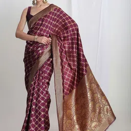THREAD BOX Woven Design Zari Silk Blend Banarasi Saree-picture-22