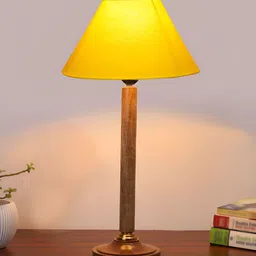 Devansh Yellow Wooden Frustum Shaped Table Lamp image 5
