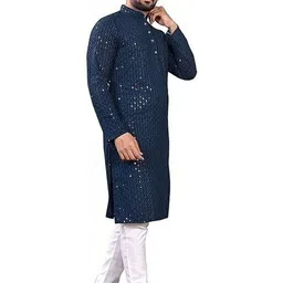 KRUDHA Men Geometric Flared Sleeves Thread Work Anarkali Kurta image 4