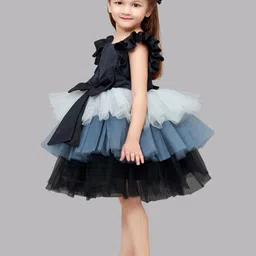 Pink Chick Girls Black Colourblocked Layered Satin Dress image 4