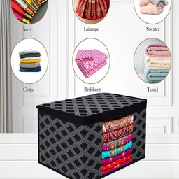 Kuber Industries Black & Grey 12 Pieces Checked Saree Organisers image 5