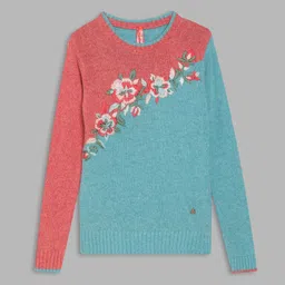 Blue Giraffe Girls Floral Woollen Longline Pullover-picture-5