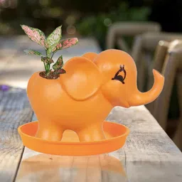 LASAKI Orange-Coloured & Black Textured Ceramic Planter With Plate image 5