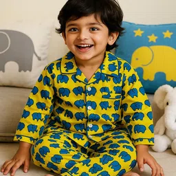 Perkymoon Kids Elephant Printed Lapel Collar Shirt and Pajama Night suit-image-27