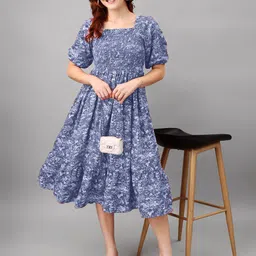 Raiyani Fashion Floral Print Puff Sleeve Fit & Flare Midi Dress-picture-16