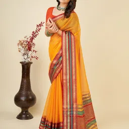 AMRUTKALA SAREES Checked Woven Design Zari Saree image 3