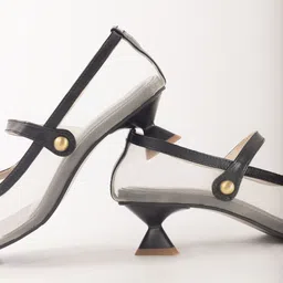 KOSHE BY SURABHI Women Transparent Pointed Toe Black Strap Kitten Heeled Sandals image 4