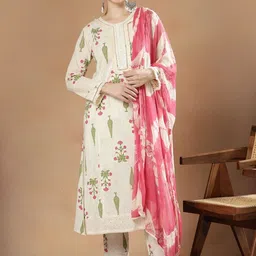 STYLEBAAZI Women Ethnic Motifs Printed Regular Pure Cotton Kurta with Trousers & With Dupatta-picture-43