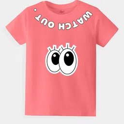 KAVEE Pure Cotton Half Sleeves Watch Out Text Printed Bio Washed Tee -Peach image 2