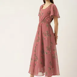 Deewa Women Floral Print Flared Sleeve Georgette A-Line Maxi Dress image 3