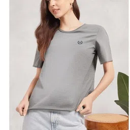 MACK JONNEY Women Solid Round Neck Cotton T-shirt-image-13