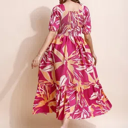 PTVIZE Floral Print Puff Sleeve Crepe A-Line Midi Dress image 2