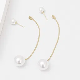 FIMBUL Gold-Plated Pearls Beaded Spherical Drop Earrings image 3