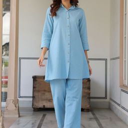 Janasya Pure Cotton Shirt Collar Tunic & Trousers Co-Ords-picture-16