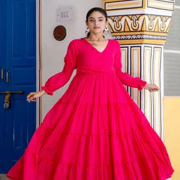 ftDiva Women V-Neck Tiered Fit & Flare Maxi Dress-image-17