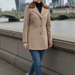 Excent Women Single-Breasted Faux Fur Notched Lapel Trench Coat image 5