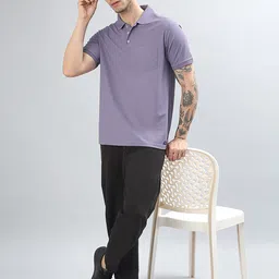 BLUWEEA Men Solid Polo Collar T-shirt image 3