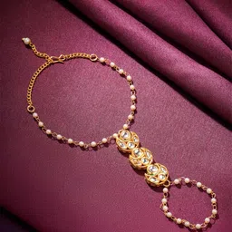 Yellow Chimes Women Gold-Plated Artificial Stones Ring Bracelet image 1
